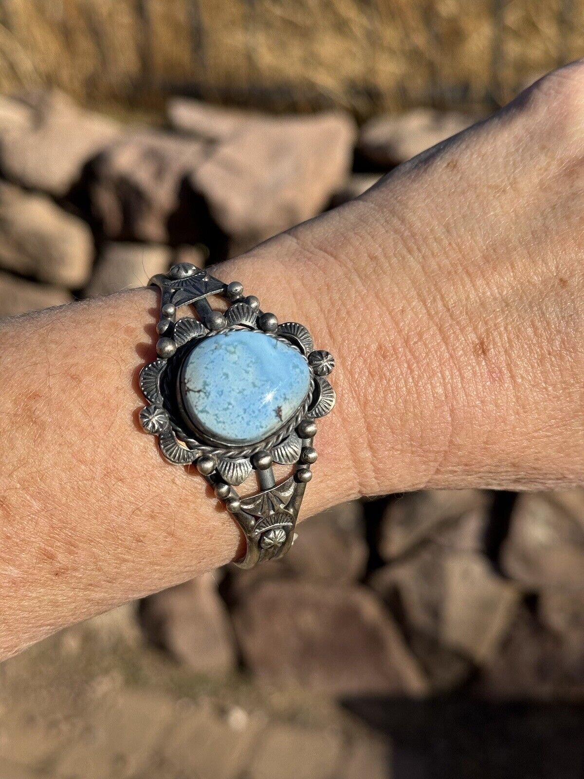 Golden Hills Turquoise ~Handcrafted Ornate Navajo Cuff Bracelet, by Betta Lee Unbranded - фотография #7
