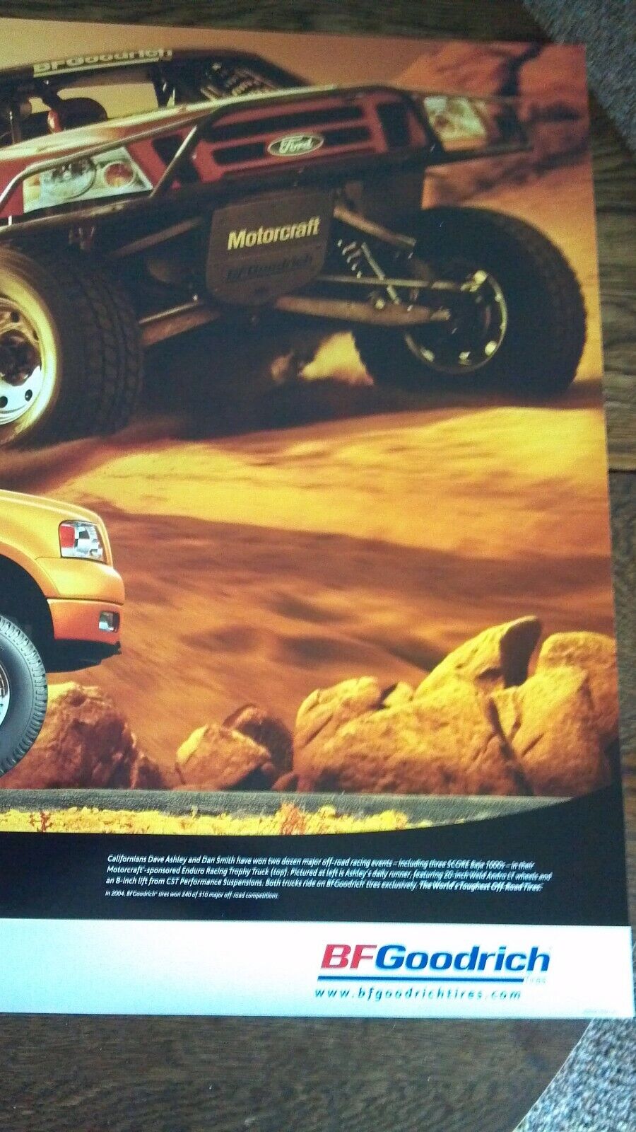 BF GOODRICH ORIGINAL SIGN  DUST TO GORY POSTER,FEATURING FORD BAJA OFF ROAD RACE LITHO PRINT - фотография #2