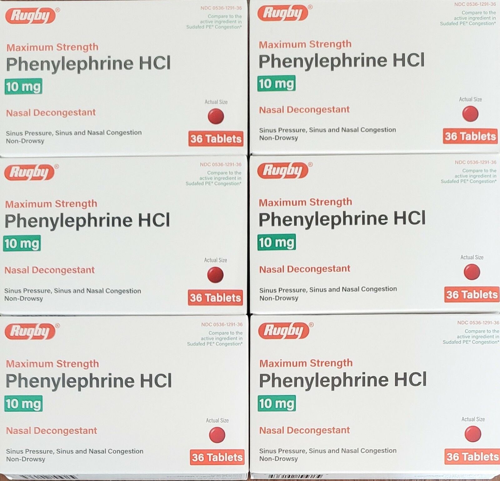 Rugby Phenylephrine HCl 10 mg - 216 Tablets (6 Pack) - Exp Date 04-2024 Rugby N/A