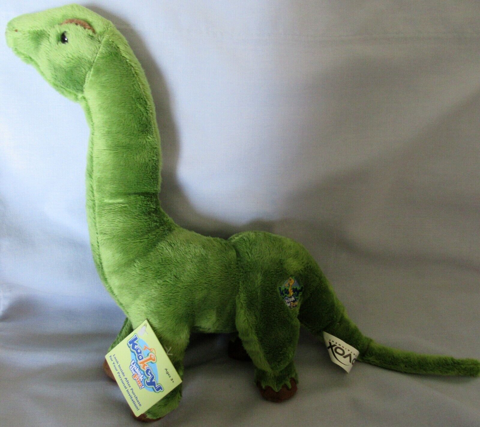 BRACHIOSAURUS - Kookeys Green Dinosaur Plush - 10 VOX - UNUSED CODE - 12" TALL kookeys