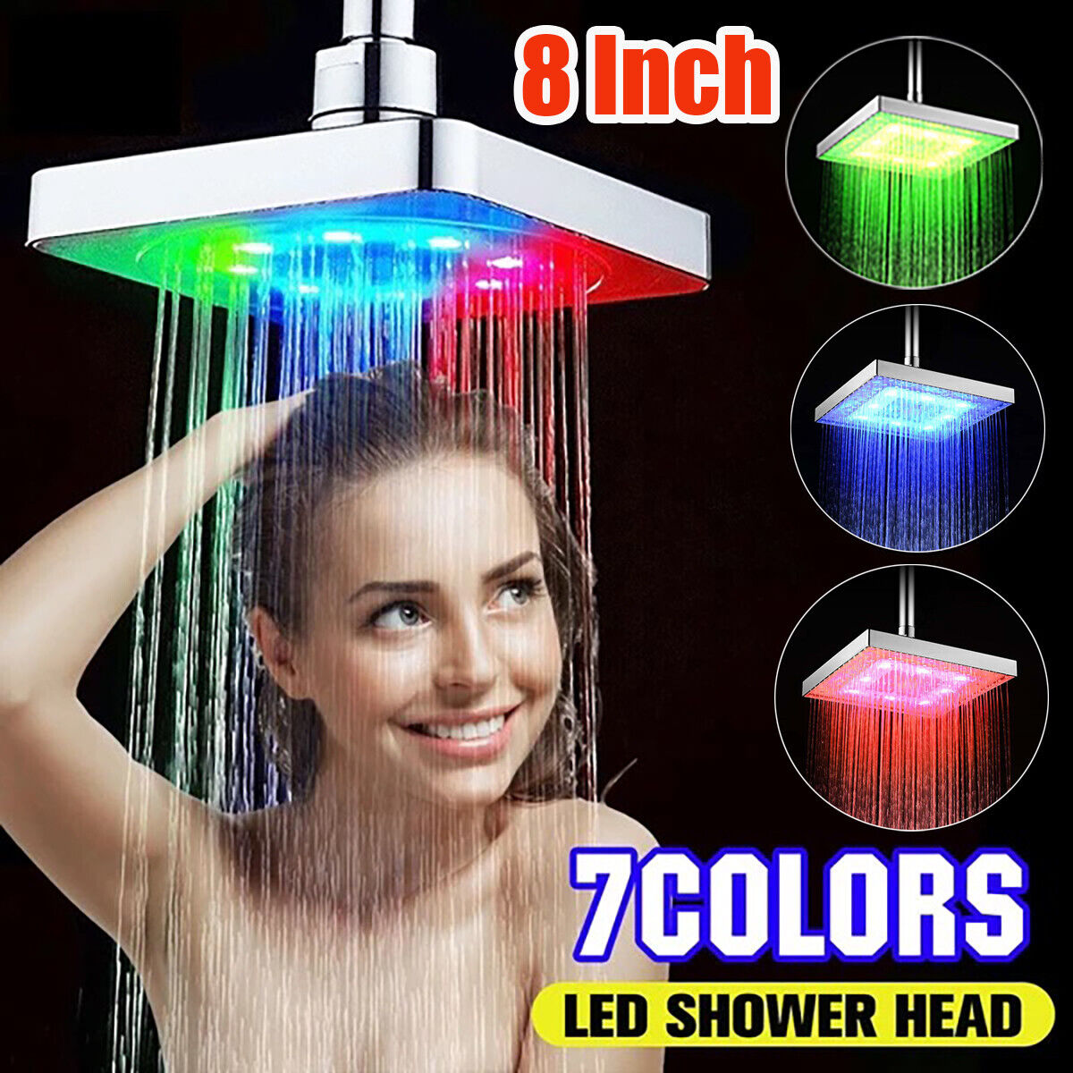 LED Rainfall Shower Head High pressure 8 inch Square Spray Brushed Nickel Brass Housmile