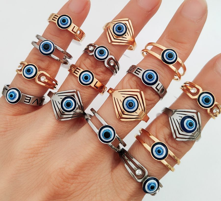 36pcs Vintage Style Stainless Steel Blue Eye Ring Retro Punk Women's Lucky Ring Unbranded
