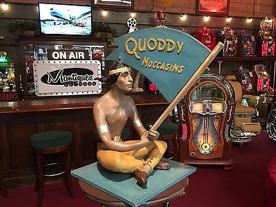 1950's QUODDY MOCCASINS Indian Retail Store Statue Display 33" " Watch Video"  Quoddy's Moccasins