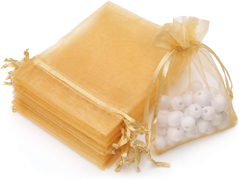 Golden Sheer Drawstring Organza Jewelry Pouches for Wedding Party Favors Does not apply