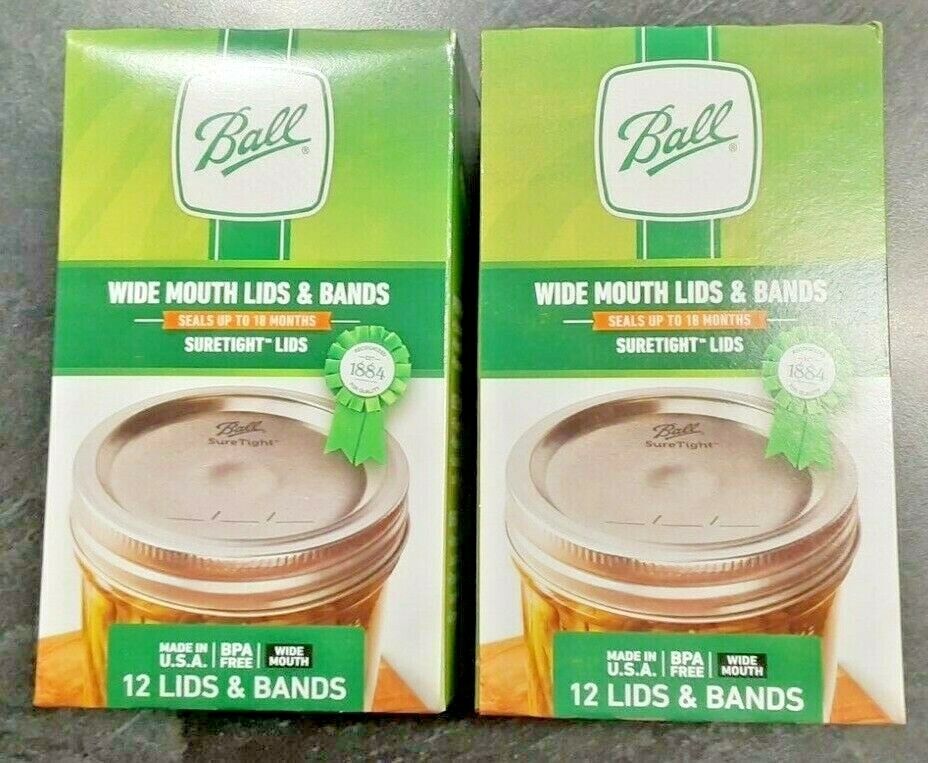 2 BOXES 12ct BALL WIDE MOUTH Canning Jar Lids Rings NEW SEALED - 24 TOTAL LIDS BALL 40000ZFP