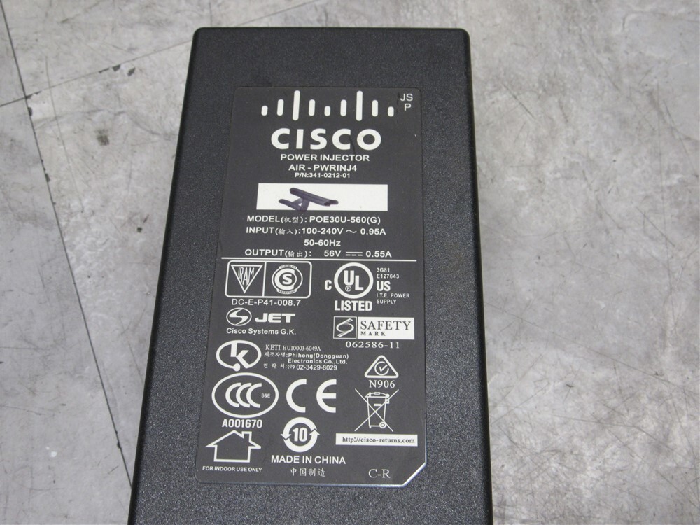 Lot of 4 Cisco Power Injector AIR-PWRINJ4 POE30U-560(G) 56V 0.55A w/ power cord Cisco - фотография #3