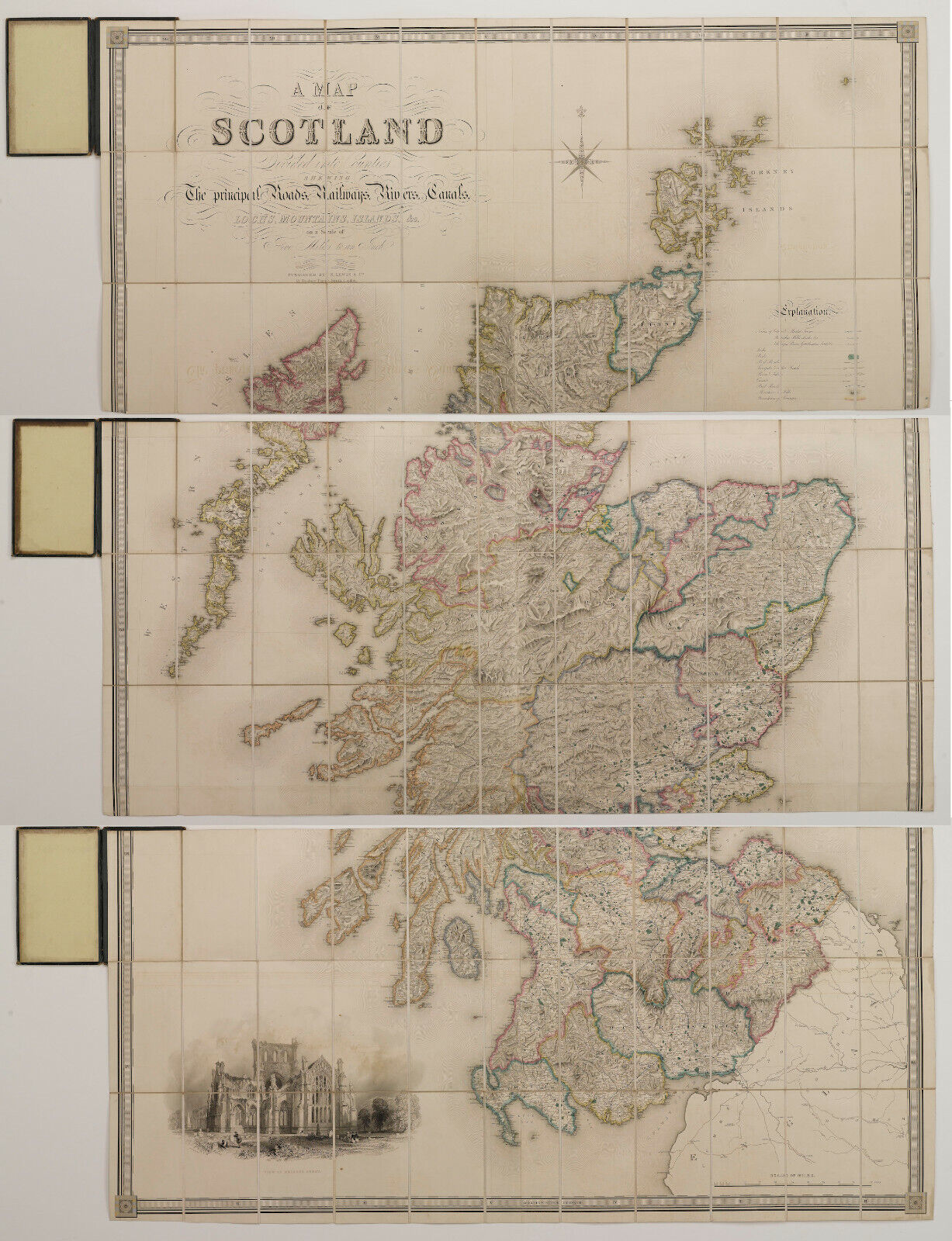 1846 antique Map of Scotland, Lewis Pocket Map (In 3 sections) Без бренда - фотография #2