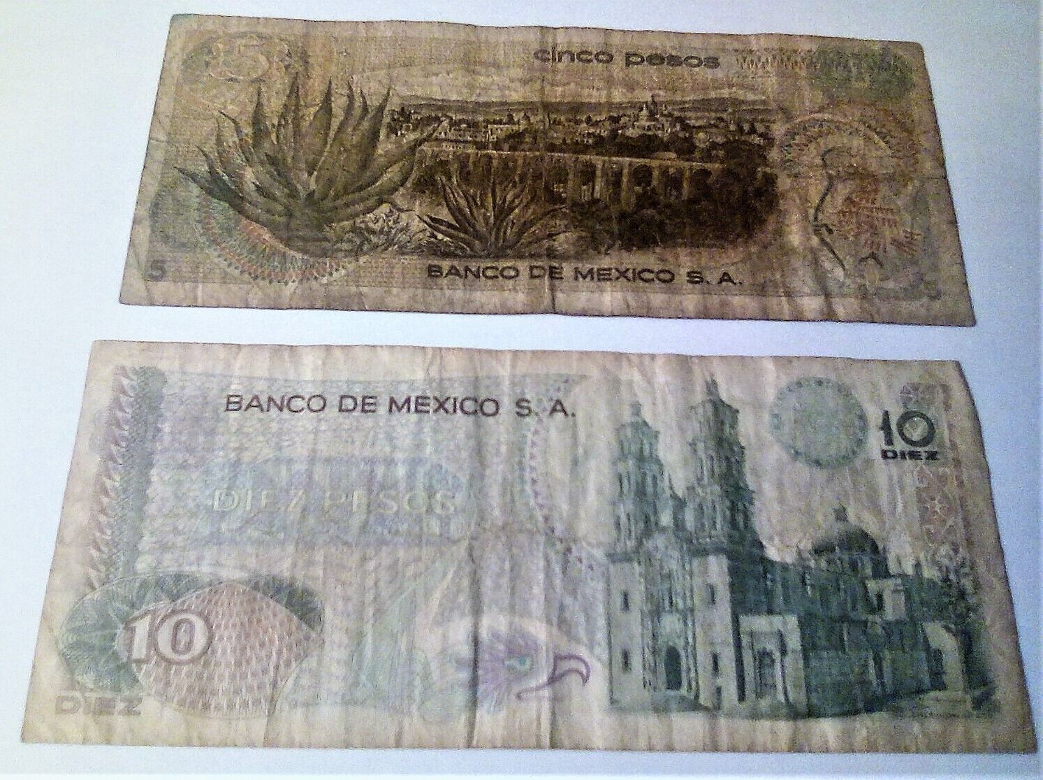  MEXICO PESOS BANKNOTES (2) 1971 circulated 5 & 10  Без бренда - фотография #2