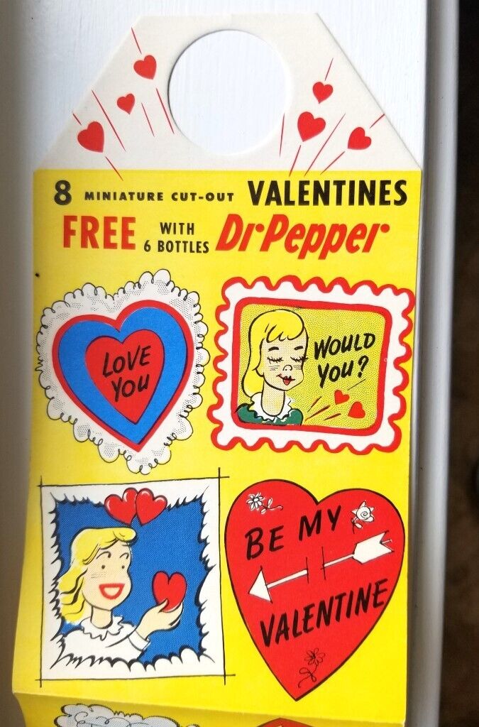 THREE---1970's Dr. Pepper, Paper Bottle Toppers, 8 Mini Valentines, NOS Dr Pepper