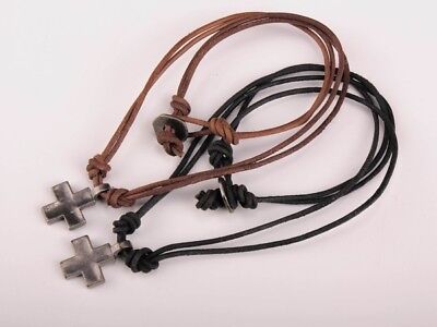 2PCS Black & Brown Double 2mm Leather Surfer Beach Choker Necklace Cross Pendant Unbranded - фотография #2
