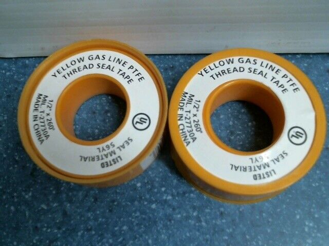 AA Thread Seal Yellow Gas Line PTFE Tape 260" L x 1/2" W, 0.1 oz., Lot of 2, FS  Unbranded 43031