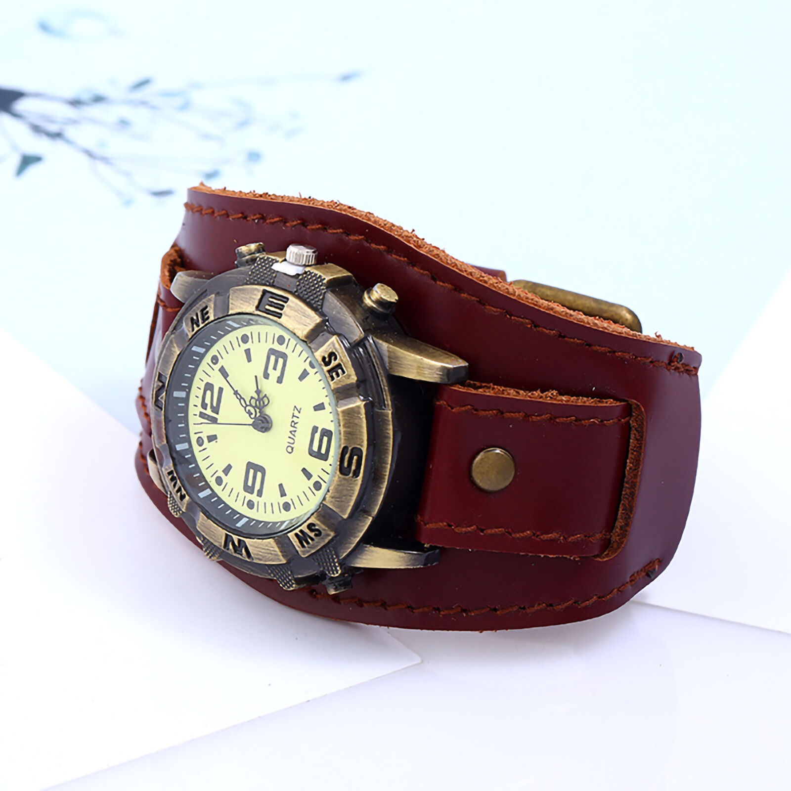 Quartz Wristwatch Round Dial Durable Faux Leather Band Watch Adjustable Unbranded - фотография #5