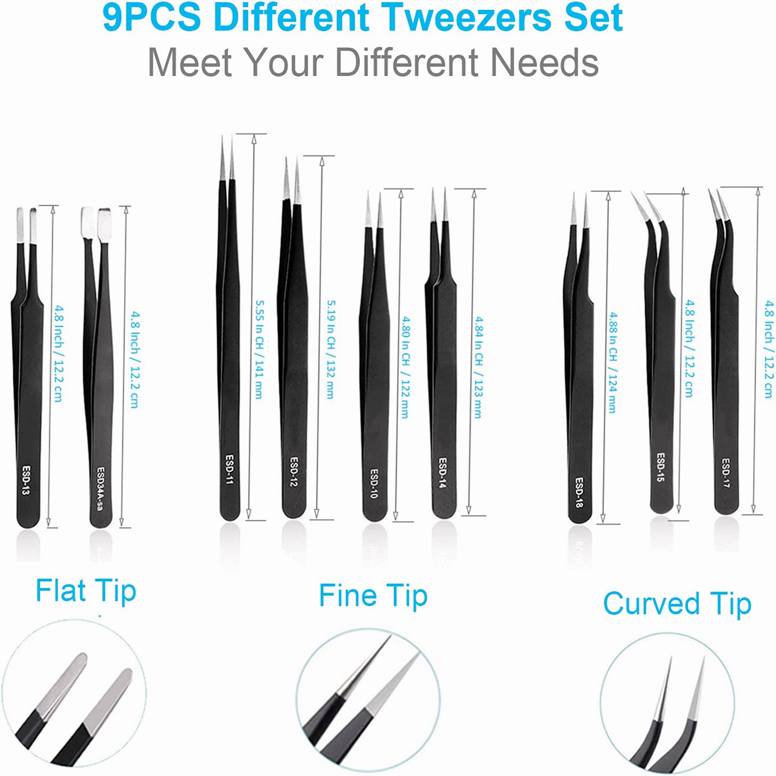 10 Pcs Precision ESD Anti-Static Repair Stainless Steel Tweezers Set Kit Tools Unbranded - фотография #8
