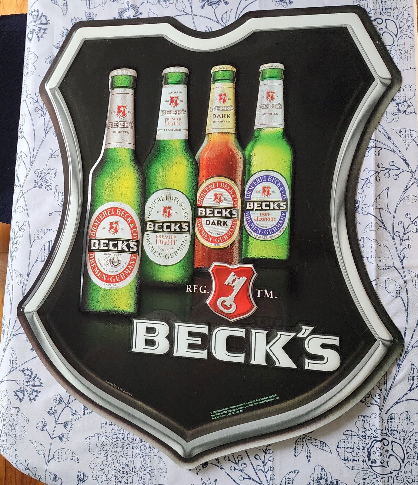 2007 Beck's Beer Shield Metal Sign 26" x 22" Beck's