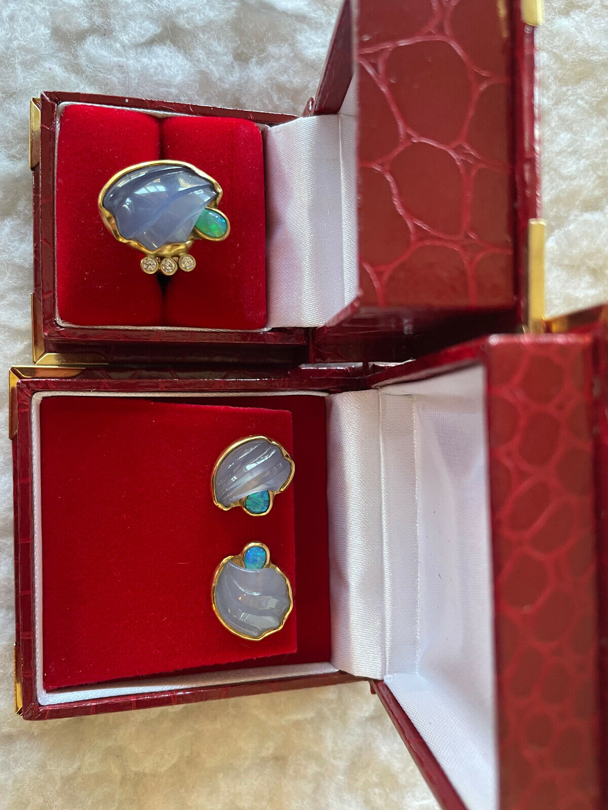 Chalcedony Opal Diamond 18k Gold Don McCoy Earring and Ring Jewelry Set Don McCoy - фотография #9