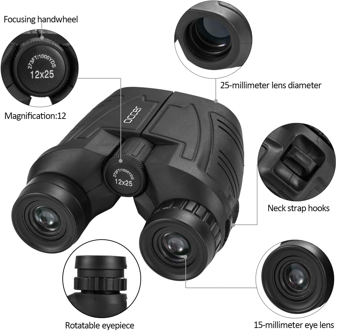 occer 12x25 Compact Binoculars with Clear Low Light Vision, Large Eyepiece Water Unbranded Does Not Apply - фотография #4