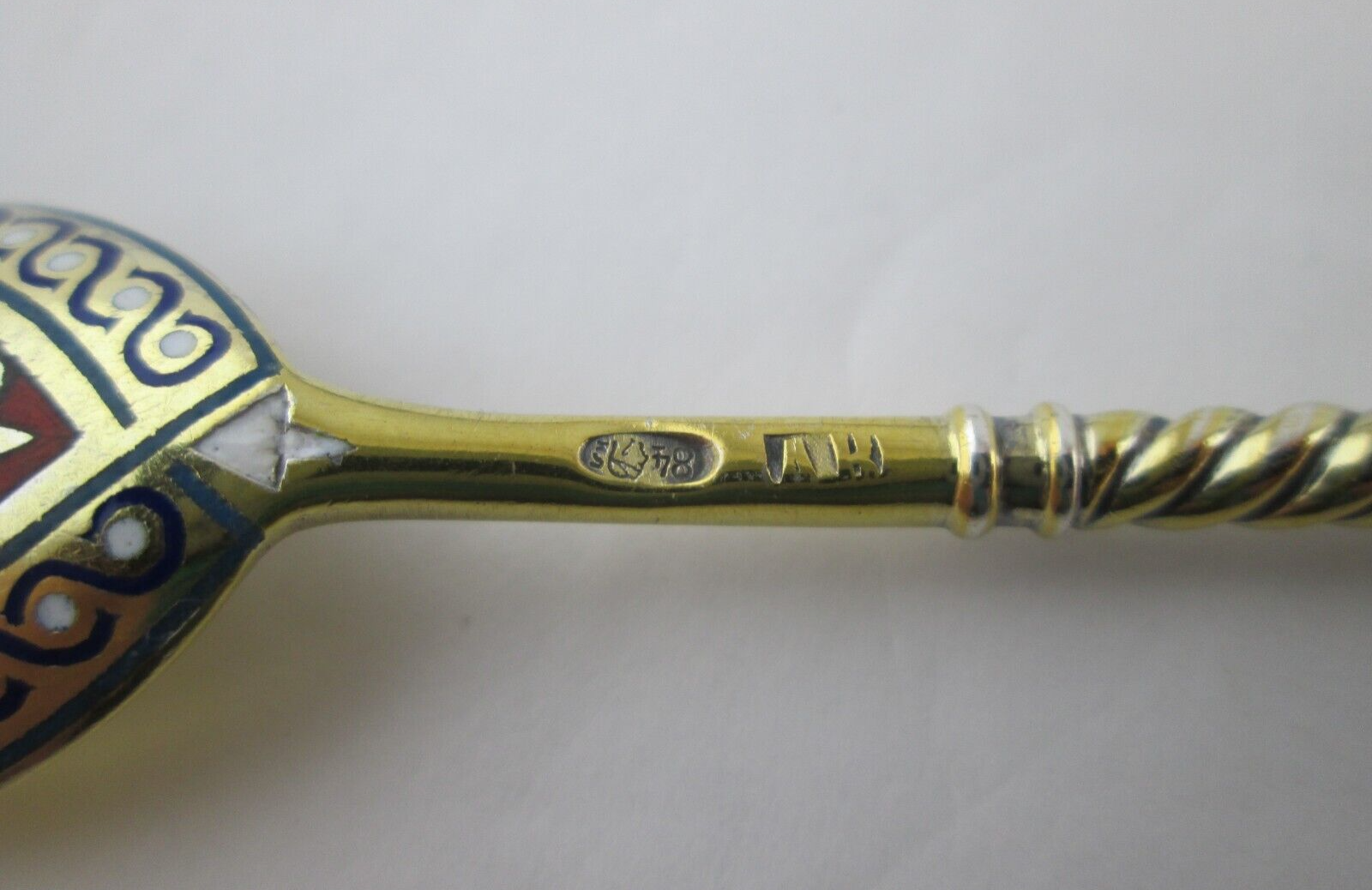 Antique RUSSIAN Silver 84 GILT CHAMPLEVE ENAMEL 6 Spoons Unknown - фотография #14