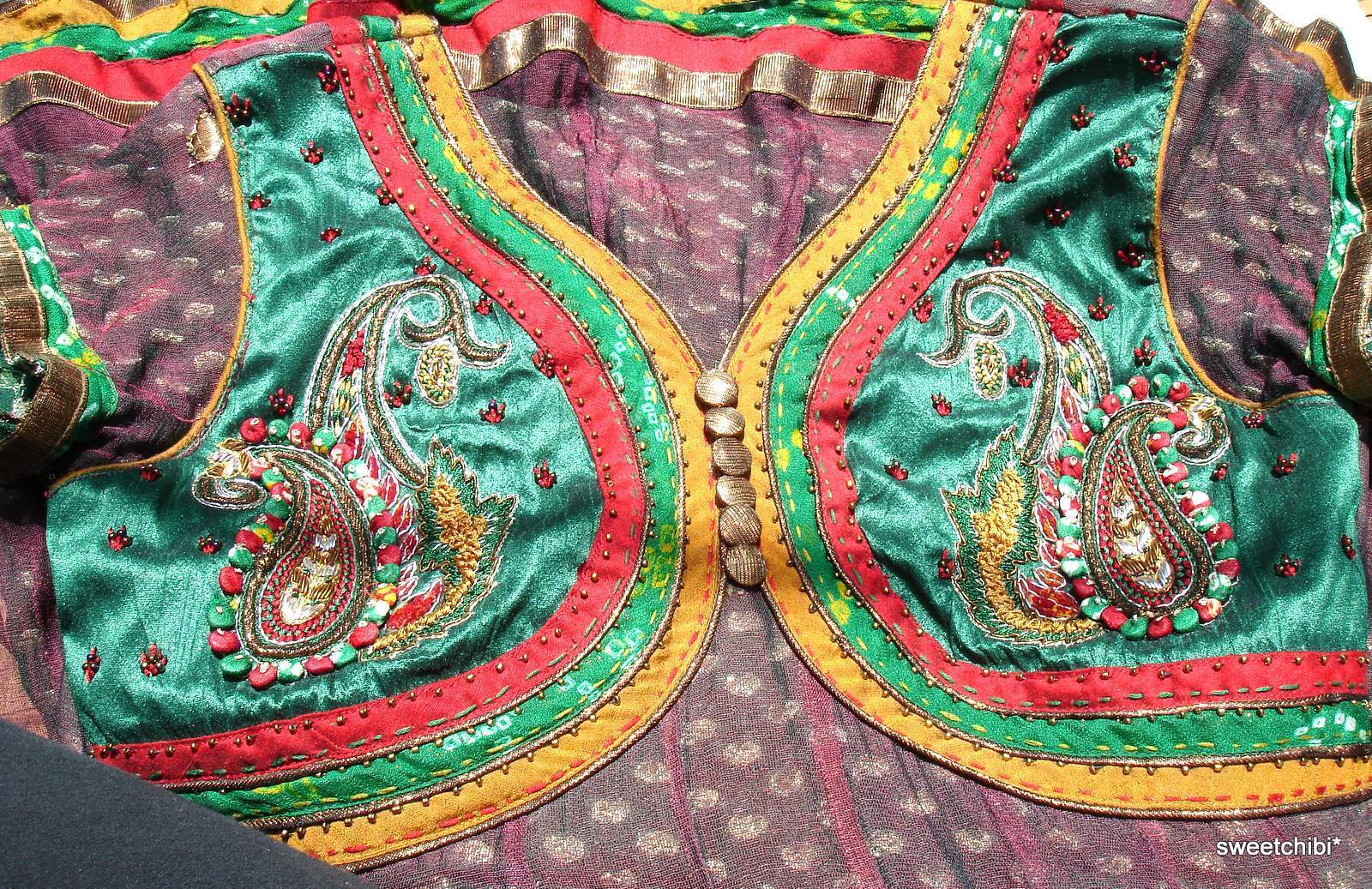ZARDOSI  Embroidered Salwar Kameez Bead Silk & Chiffon Scarf & Pants S-M Unbranded - фотография #11