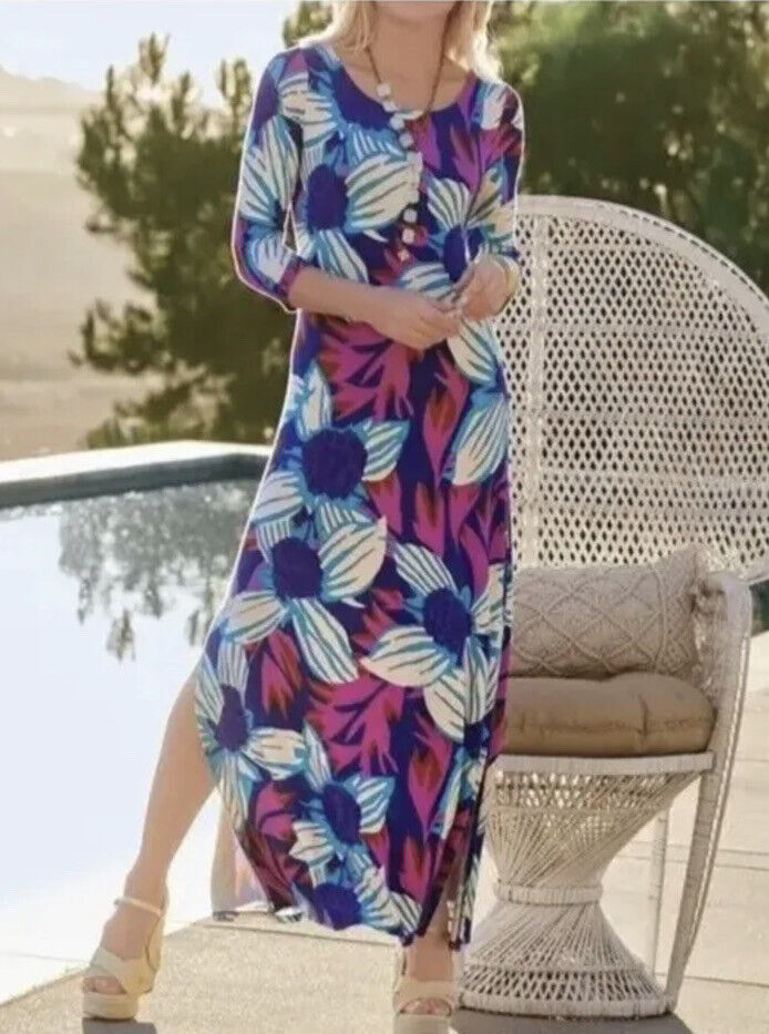 NWT SOFT SURROUNDINGS Serena Maxi Dress Size 1X Stretch Floral Side Slits Soft Surroundings 2ET68-90601 - фотография #2