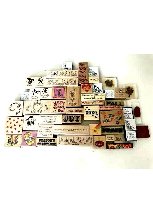 Lot of 50 Assorted Rubber Stamps Stampin Up and More Assorted