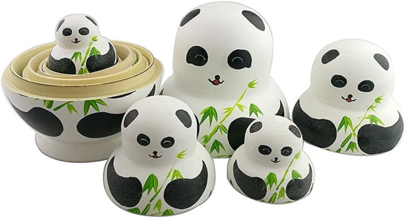 Set of 10 Handmade Cute Lovely Panda Bear Family and Bamboo Nesting Doll Matr... Does not apply - фотография #3
