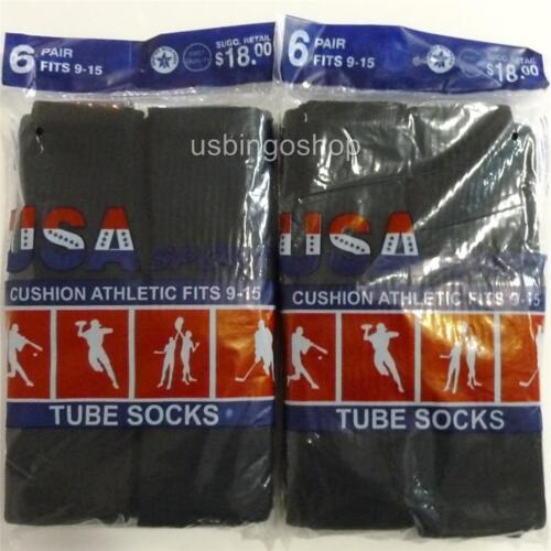 12 Pairs New Black Mens Cotton Athletic Sports Crew Tube Socks 9-15 U.S.A.sport