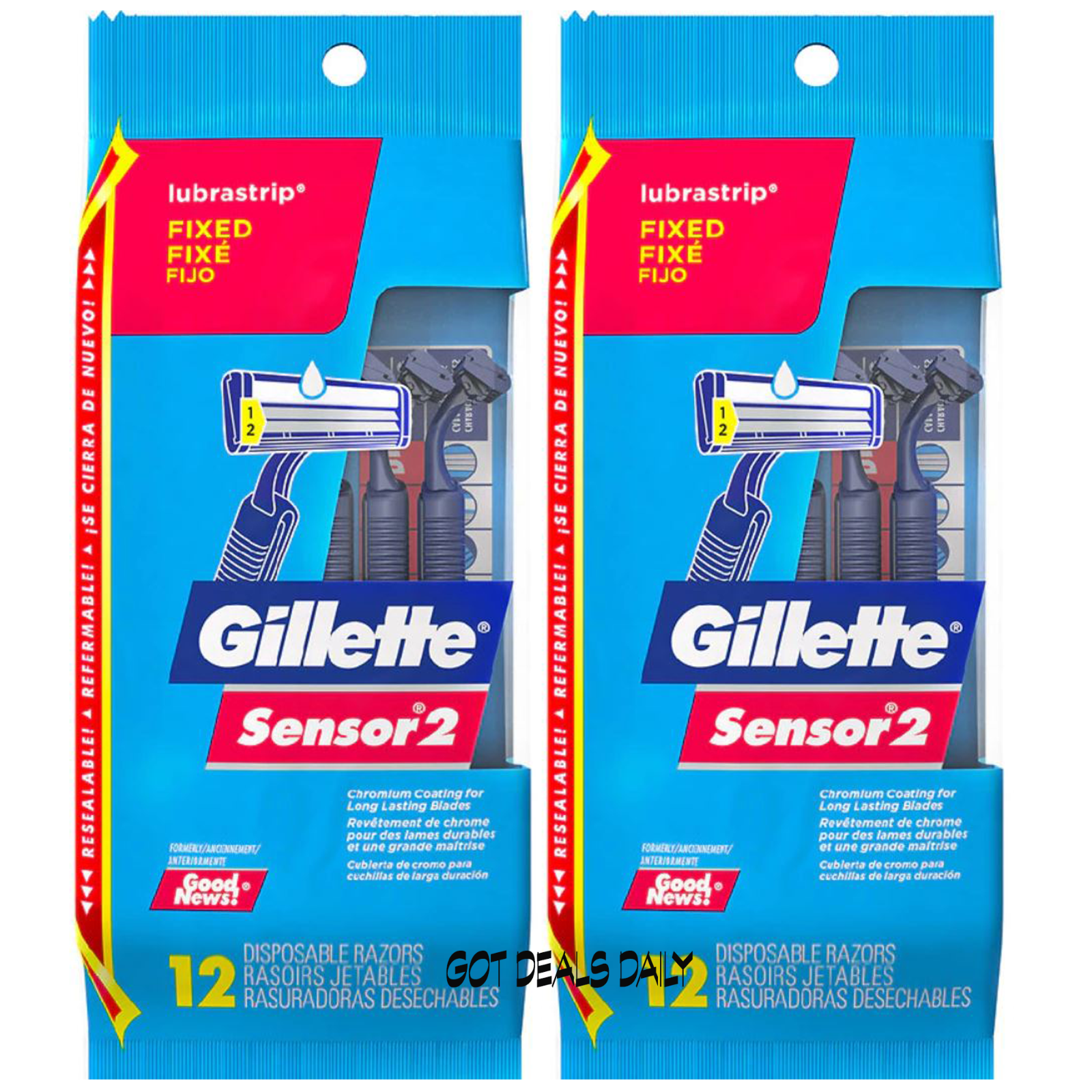 (2) Packs Gillette Sensor2 Fixed Men's Disposable Razor 12ct Each Pack Long Last Gillette NA