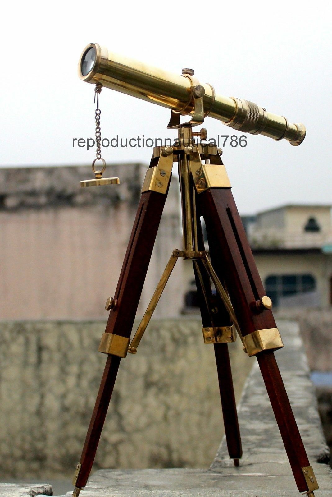 Vintage Solid Brass Telescope With Wooden Tripod Nautical Navy Ship Telescope  Без бренда - фотография #2