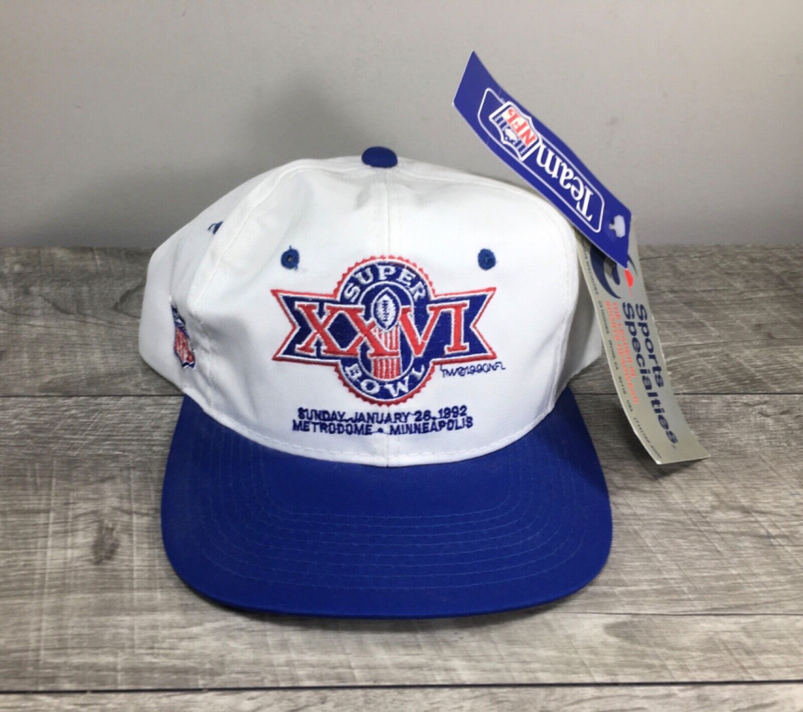 Vintage Sports Specialties Twill NOS Super Bowl XXVI Blue Snapback Hat Cap 90s Sports Specialties