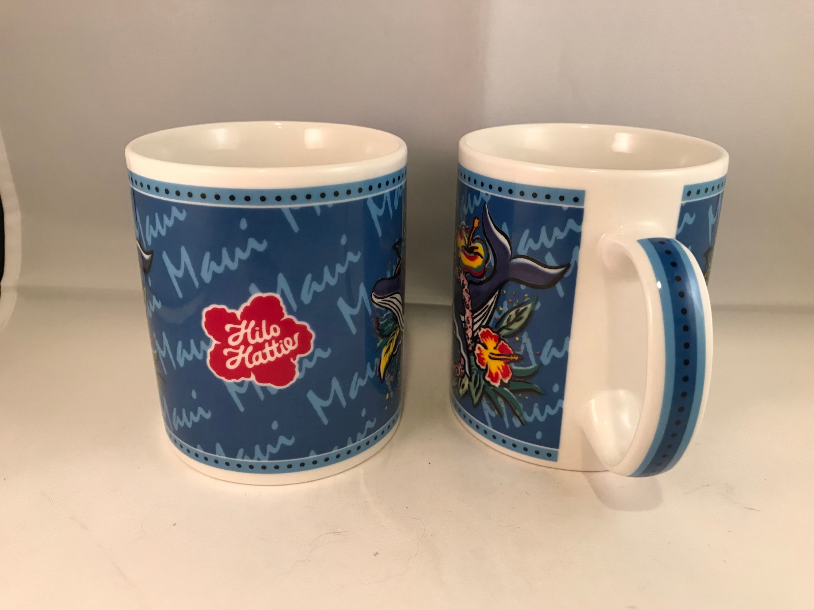 Hilo Hattie Maui Hawaii Blue Whale Souvenir Coffee Tea Cup Mug Lot of 2 Без бренда - фотография #4