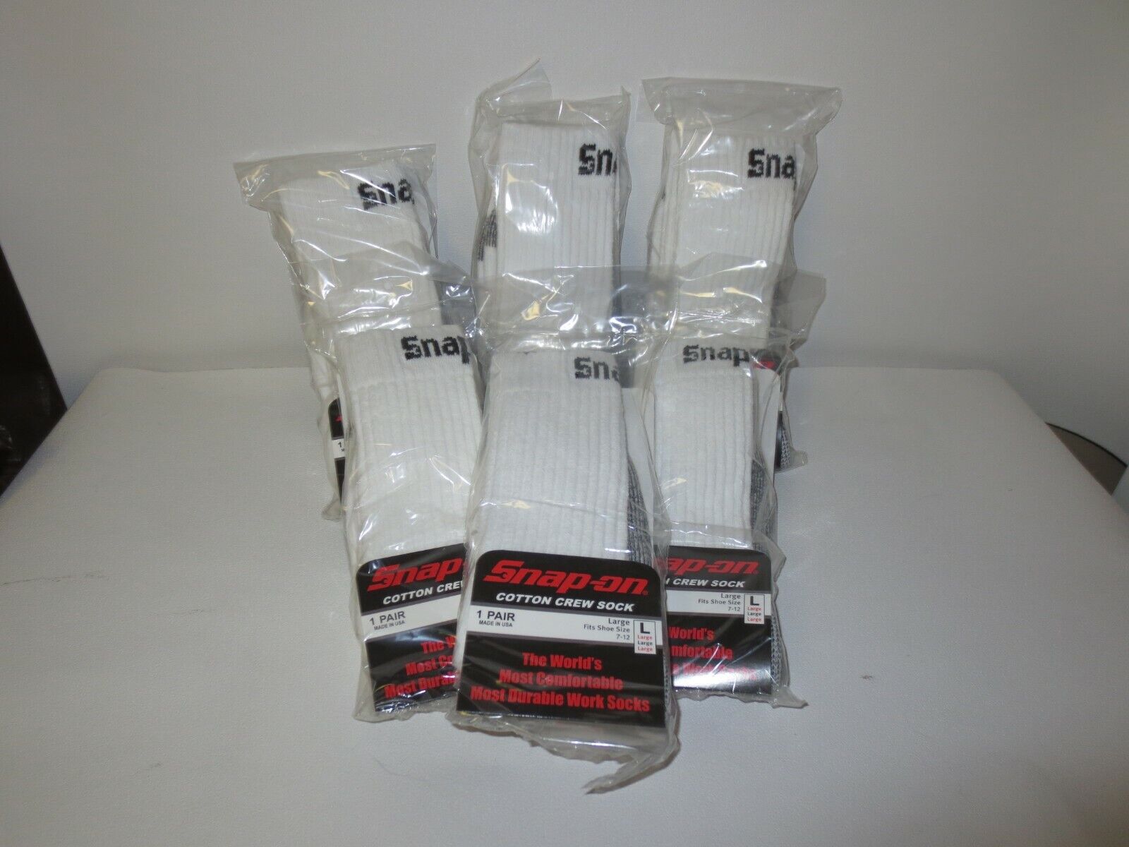 12 Snap-On Crew Socks Men's WHITE LARGE ~ FREE SHIP ~ MADE IN USA 12 PAIRS *NEW* Snap-on - фотография #5