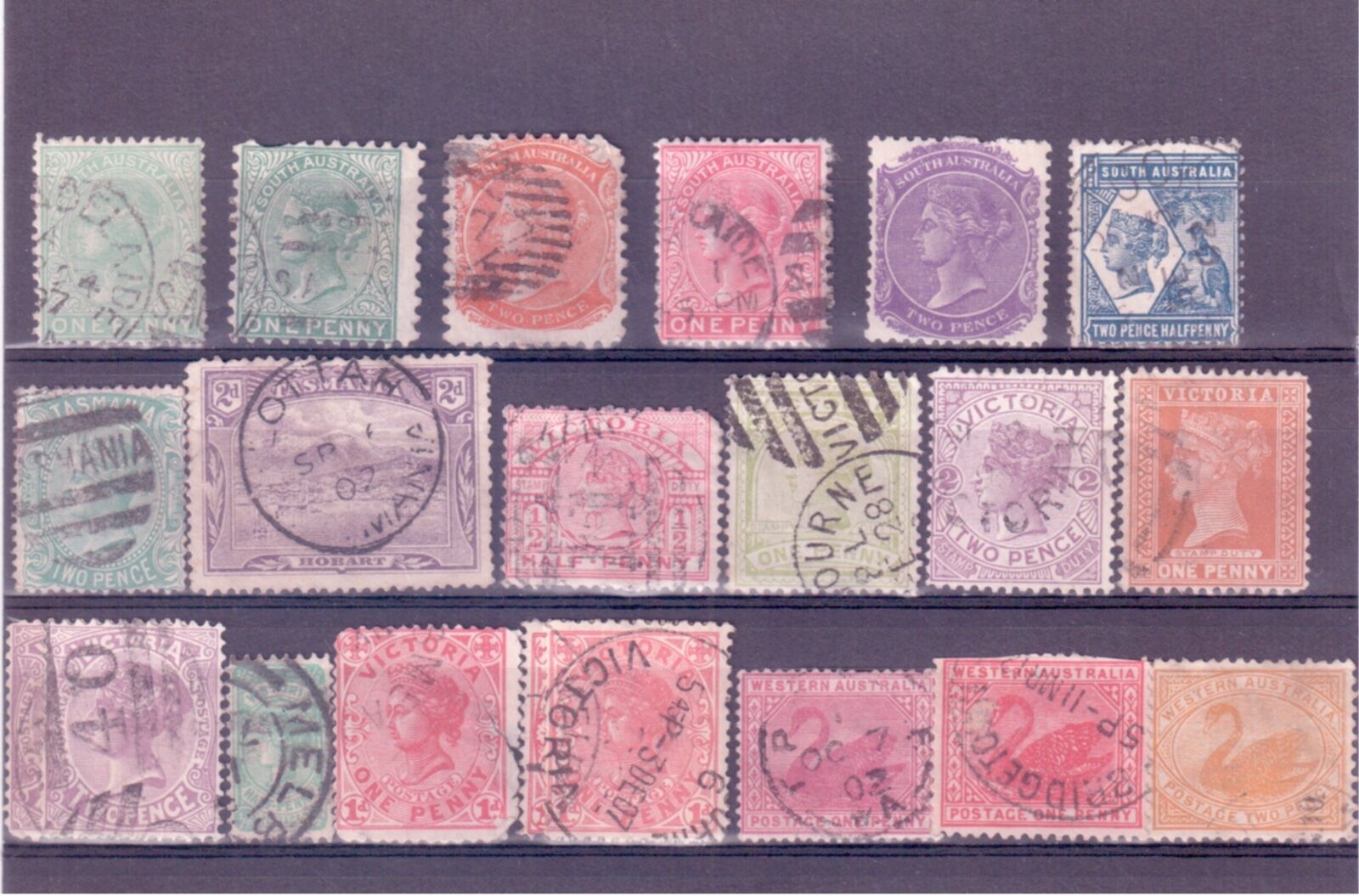 Australian States Victoria, Tasmania, SA & WA set of 19 Used Stamps 1875-1910 Без бренда