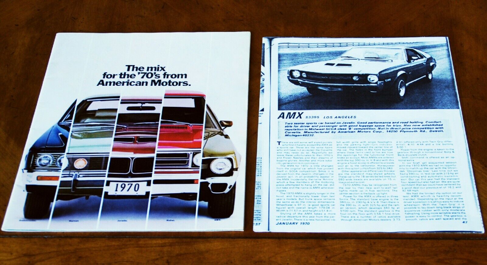 American Motors full range brochure Prospekt, 1970 + AMX test report Без бренда