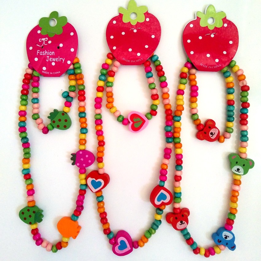 12pcs(6sets) Girls Kids Natural Wood Beads Cute Bracelet Necklace Party Bag Gift Unbranded - фотография #3