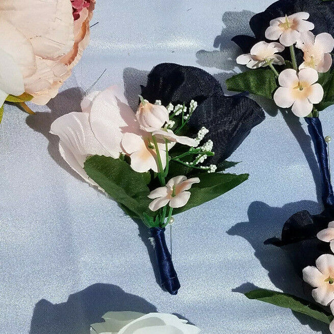 19 Pc Wedding Bouquet Pkg, Ivory, Navy Blue Roses, Blush Peony, Navy & Pink Wedding Bouquet Does Not Apply - фотография #9