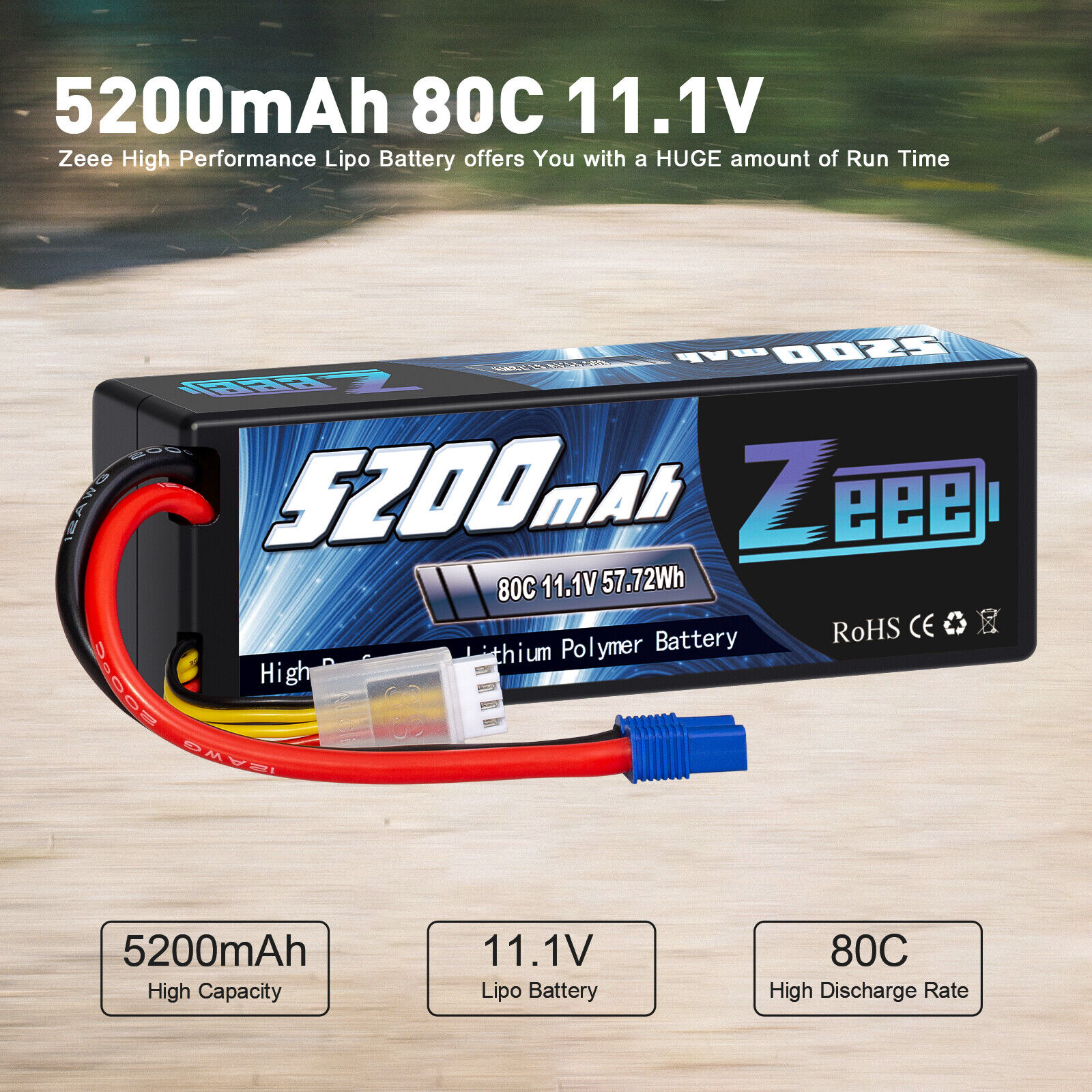 2x Zeee 11.1V 80C 5200mAh EC3 3S LiPo Battery for RC Car Truck Helicopter Buggy ZEEE Does Not Apply - фотография #3