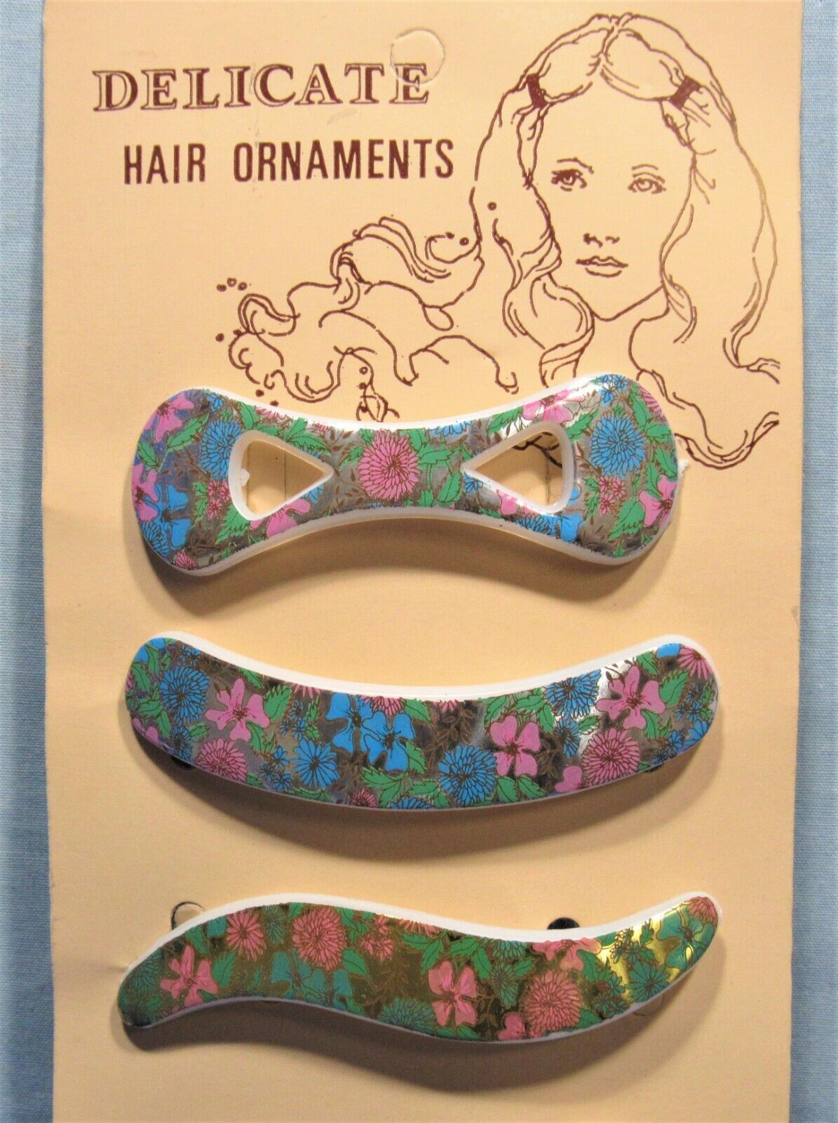 Flowered Vintage Barrettes ~ 2 Hippie Style 1960’s Dime Store Display Cards of 6 Unbranded - фотография #2
