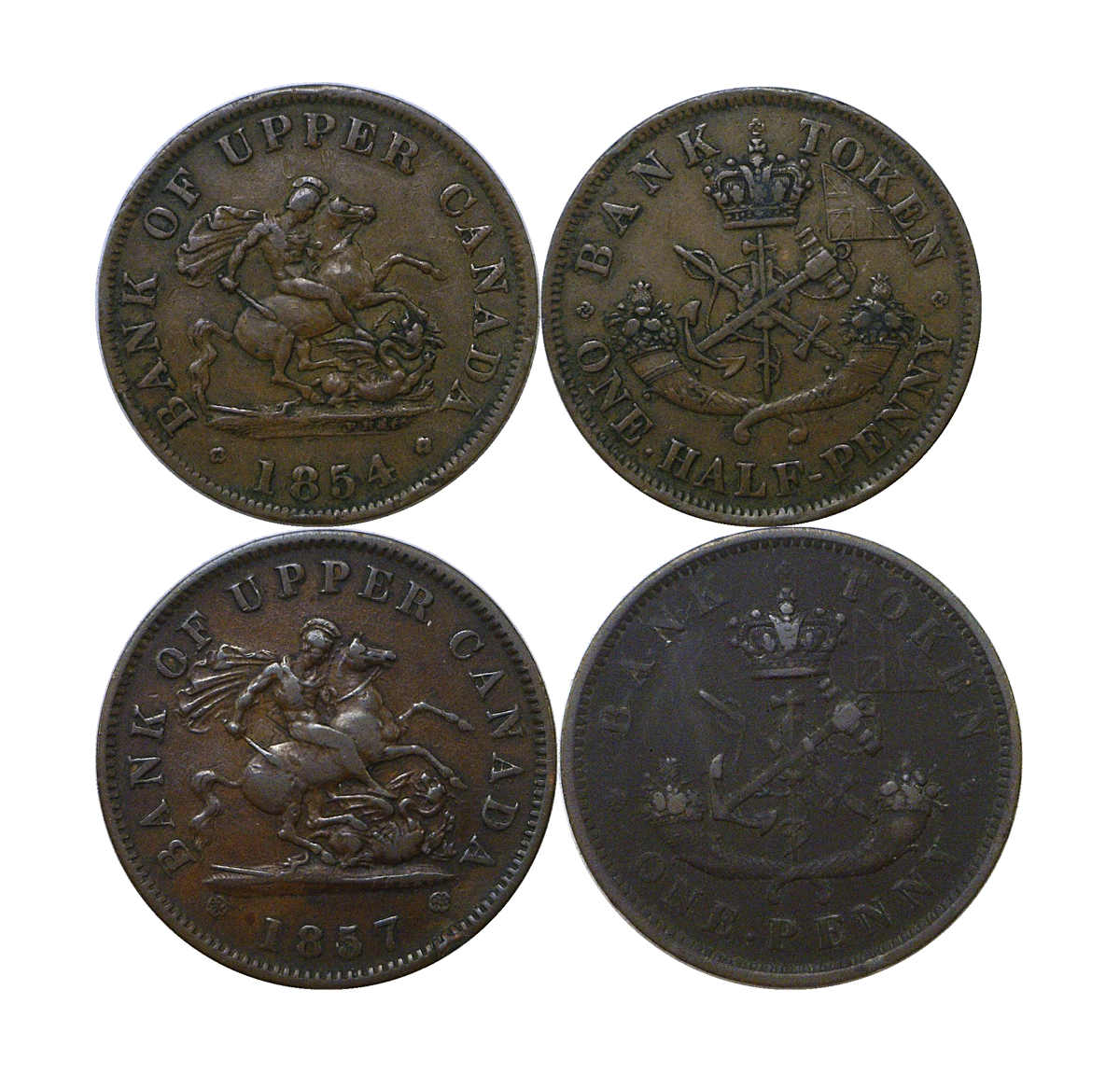 1857 & 1854 Canada Upper Bank Both Penny & Half Penny Tokens Br #719 & 720 Без бренда