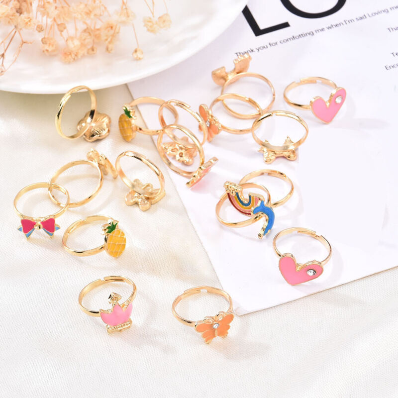 20Pcs Girls Kids Cartoon Adjustable Ring Crystal Rings Jewelry Cute Xmas Gift US Unbranded Does not apply - фотография #10