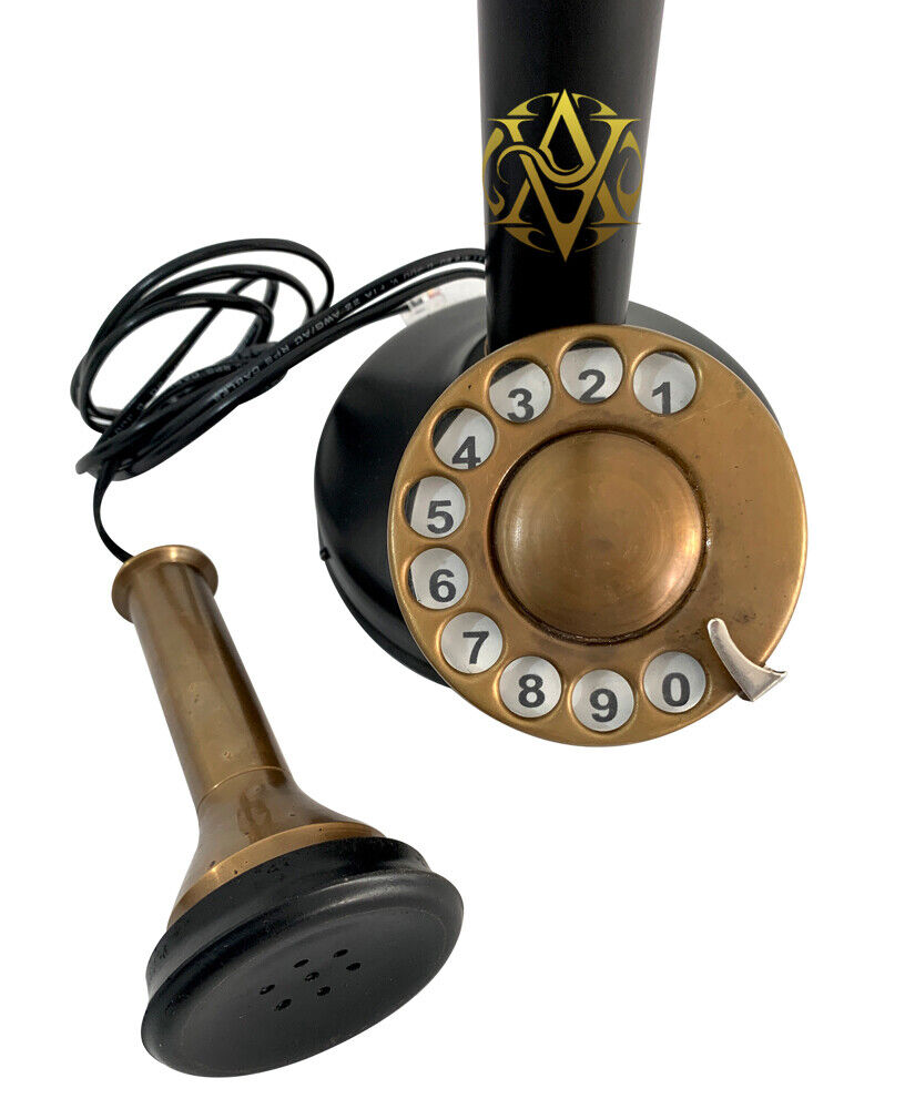 Antique Brass Station Phone Candlestick Telephone Rotary Dial Vintage Home Décor AV - фотография #6