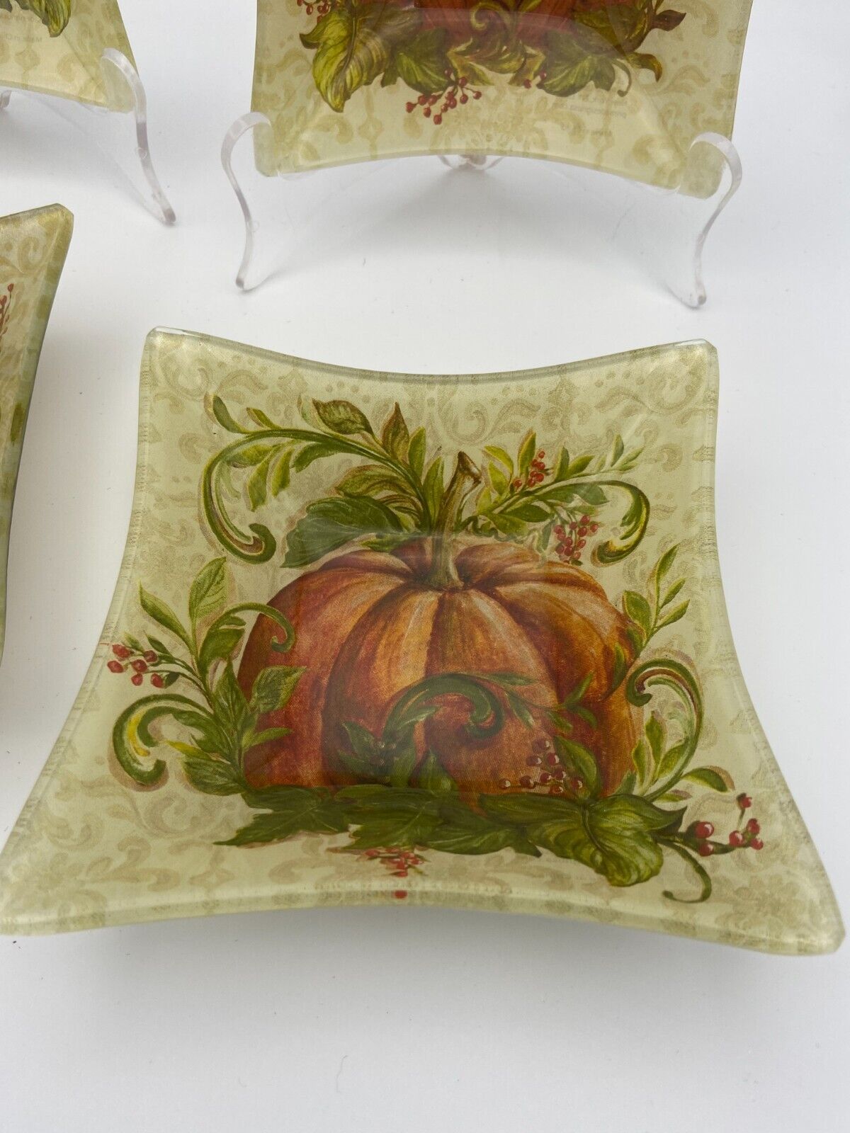 Square Glass Pumpkin/Harvest Trinket/Nut Dishes by Prima Designs  4 3/4  x 4 3/4 Prima - фотография #2