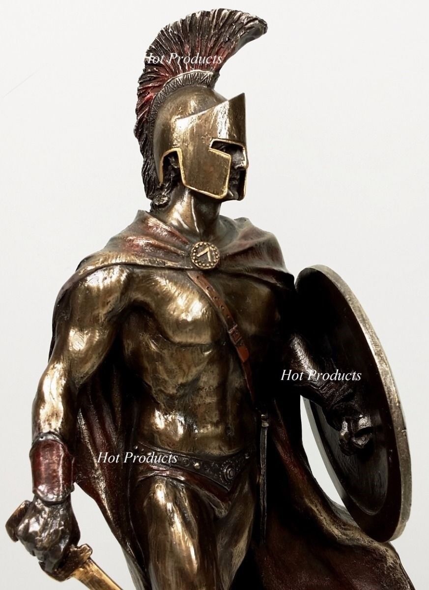 10" LEONIDAS Greek Warrior SPARTAN KING Statue Sword Hoplite Shield Bronze Color Veronese - фотография #7