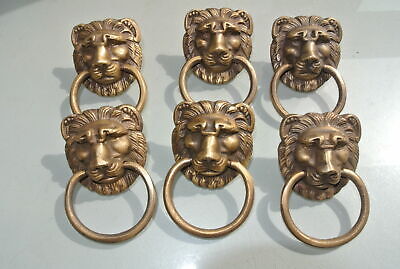 6 LION pulls handles Small heavy  SOLID BRASS old style bolt house antiques B Без бренда - фотография #8