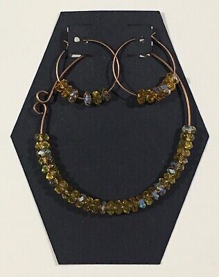 Bracelet & Hoop Earring Set Simple Jewelry AC Wire & Czech Topaz Glass Beads💛1 MrsQueenBeead - фотография #2