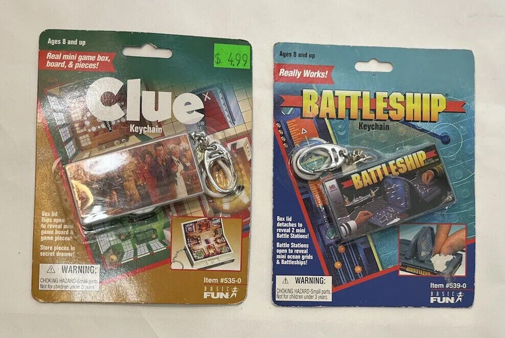 Vintage Clue Battleship Hasbro Mini Keychain BoardGame Mint Basic Fun Lot 1999 TIGER Does Not Apply