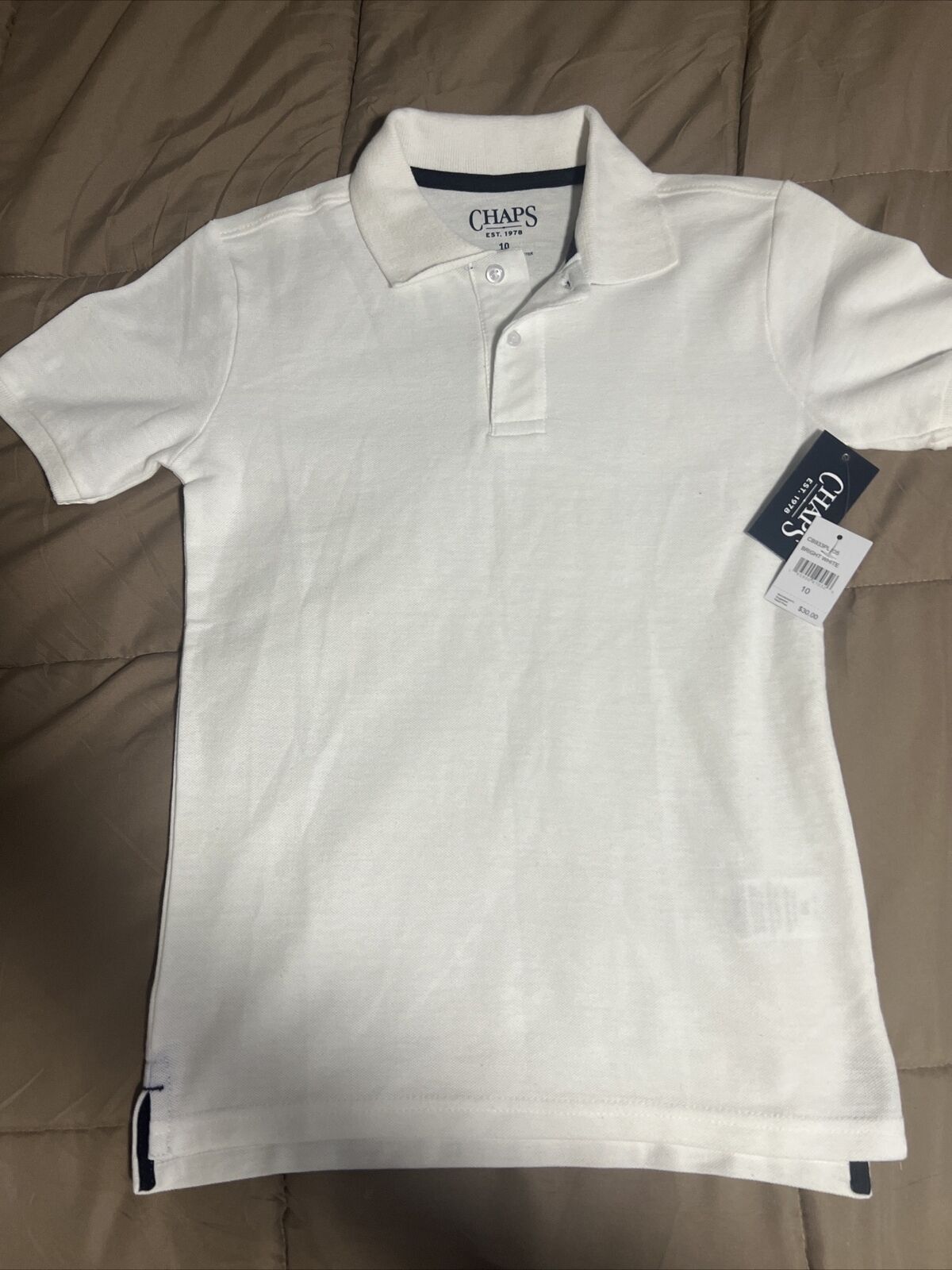 New Boys Youth Medium Chaps Polo Shirt White- School Uniform Size 10 Chaps