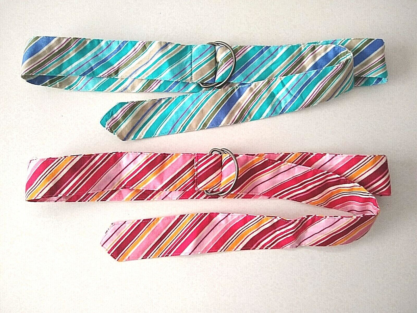 Preppy Ribbon Belts (2) Pink Blue Green Pastel Stripe Adjustable Fits to 43" Unbranded n/a