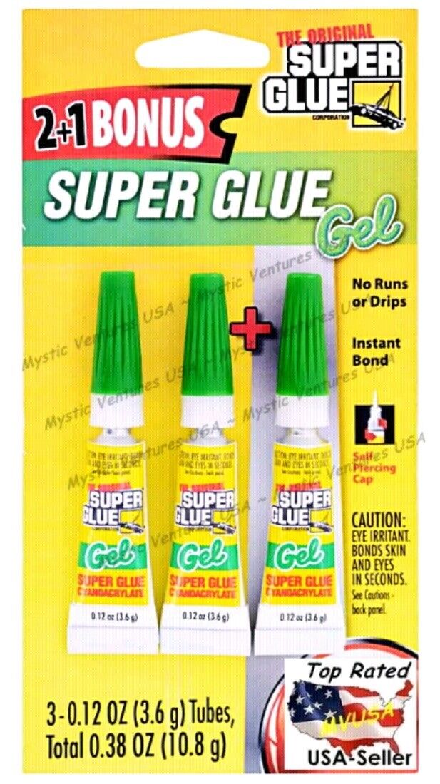 ☆ SUPER DEAL ☆  3 BIG ☆ TUBES ORIGINAL SUPER GLUE GEL EACH .12 OZ (10.8 GRAMS) Super Glue 11710509