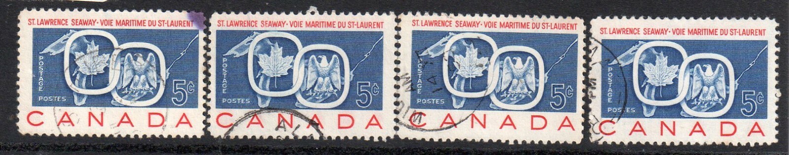 CANADA = 1959 OPENING OF ST LAWRENCE SEAWAY SG513 x 4 CDS Fine Used. (a) Без бренда