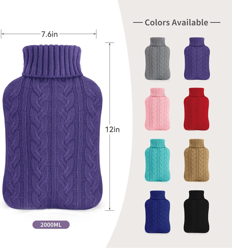 Samply Hot Water Bottle- 2 Liter Water Bag with Knitted Cover,Transparent Purple OIP - фотография #4